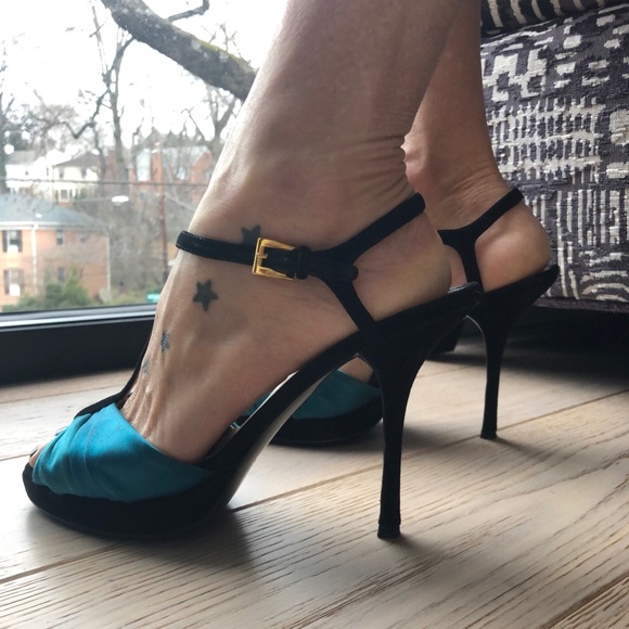 Prada silk & black suede high heel sandals - Picture 3 of 6